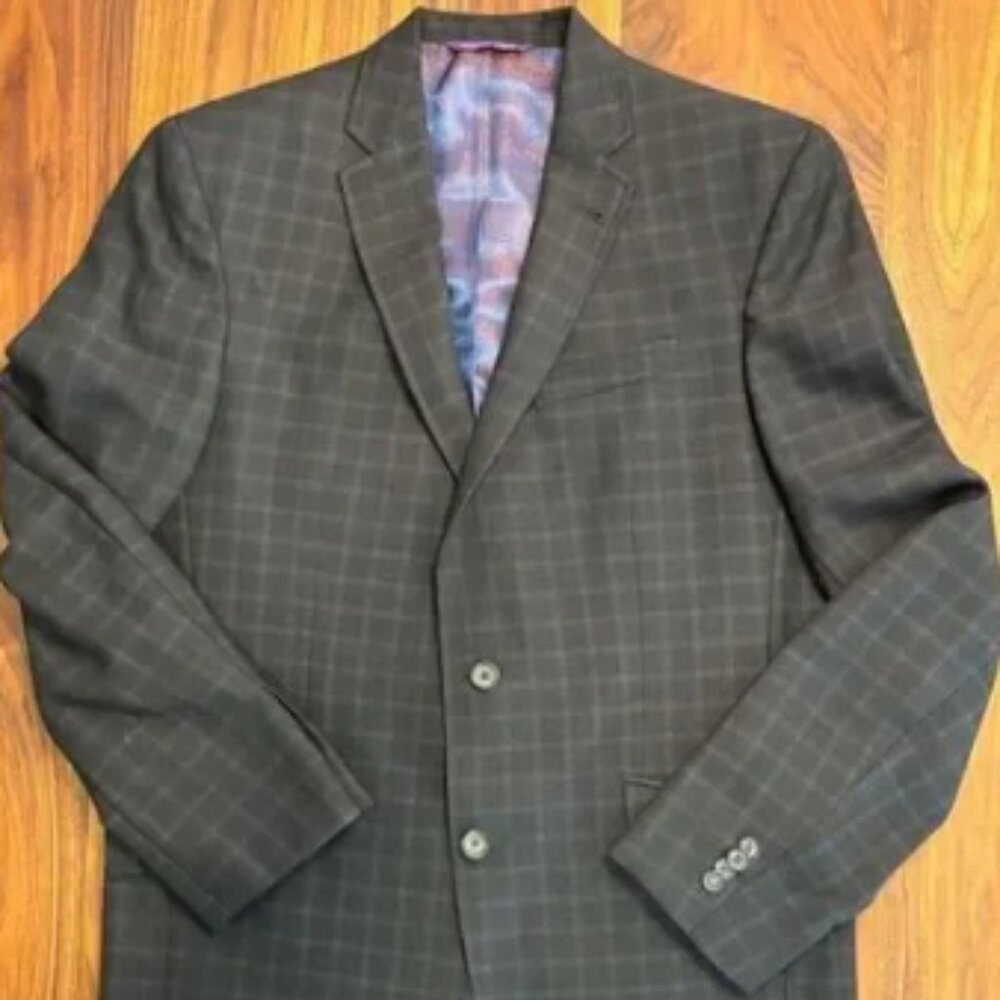 Ted Baker Men's Black Purple Windowpane Notch Lapel Long Sleeve Sport Coat Sz 42
